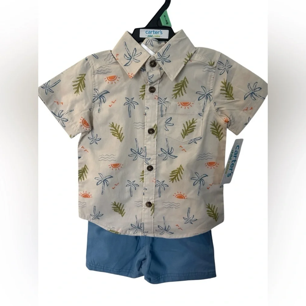 Carter's Tropical Print Shirt and Blue Shorts Set 6/9 months